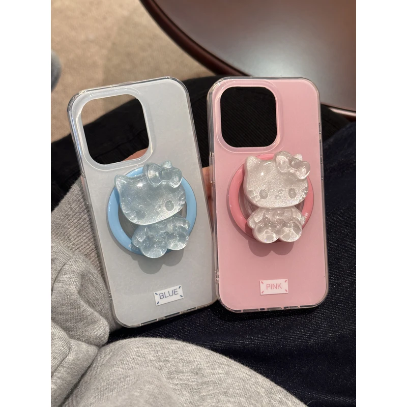 韩系小众粉蓝kt猫磁吸支架13适用于16pro手机壳15pro苹果14promax