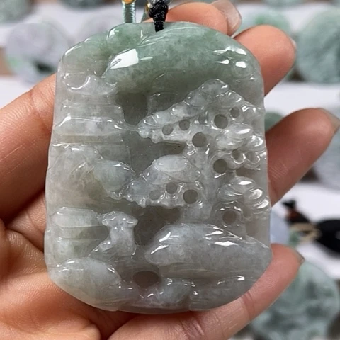 翡翠颈饰未镶嵌山水牌有棉线福利