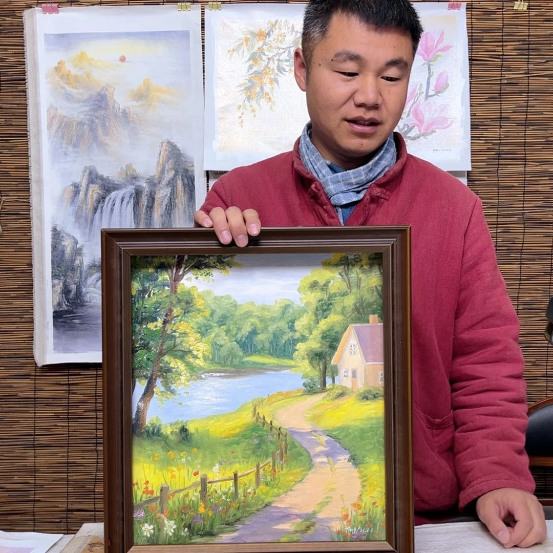 油画行路人小院绘画作品竞拍
