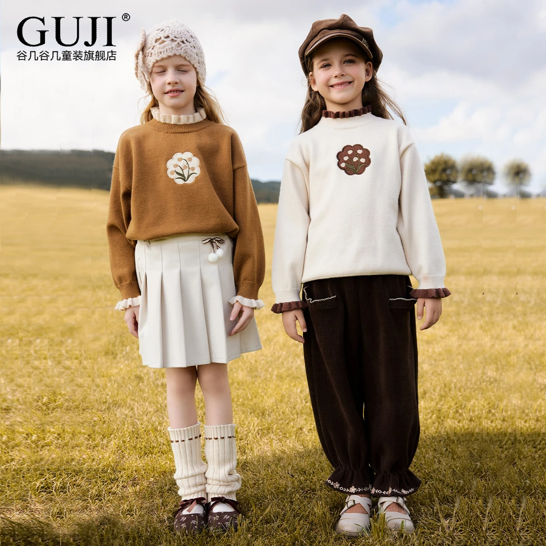 女童毛衣秋冬季儿童套头针织衫外套圆领女大童装保暖上衣2024新款