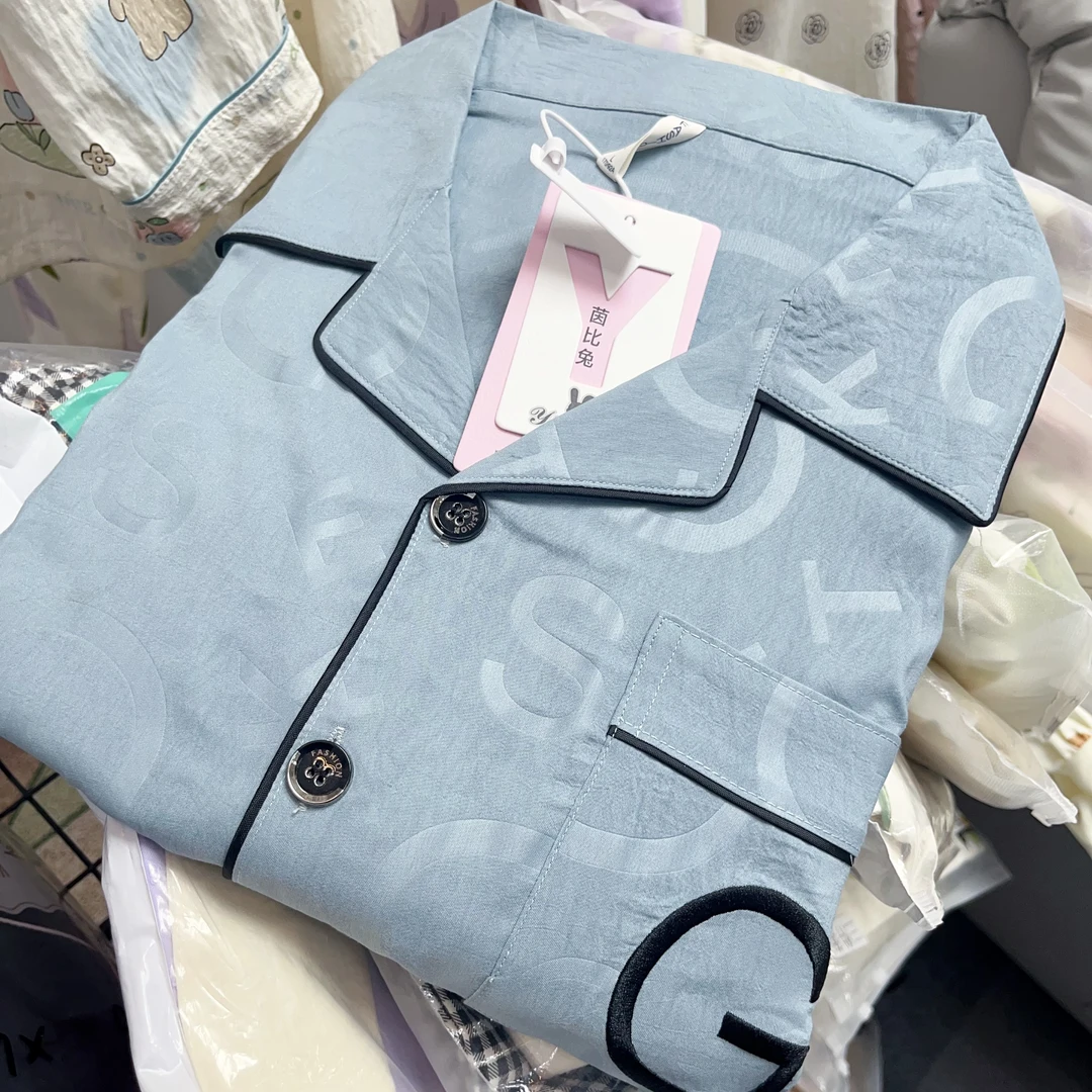 【F068】春夏款高级蓝压花字母男士长袖长裤