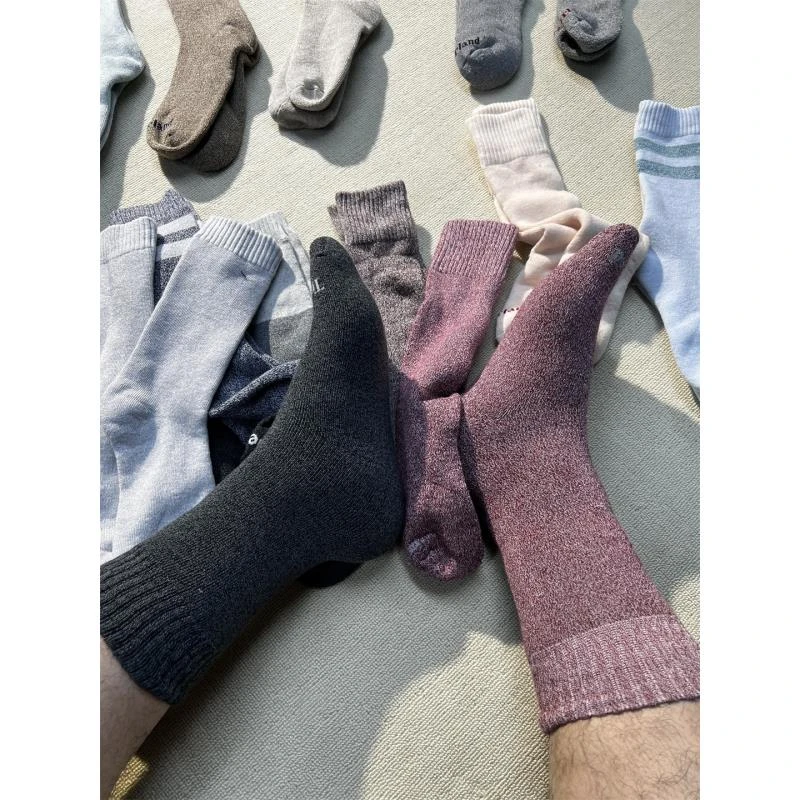 5双！T户外登山运动高筒袜百搭情侣复古保暖中筒加厚冬季针织纯色