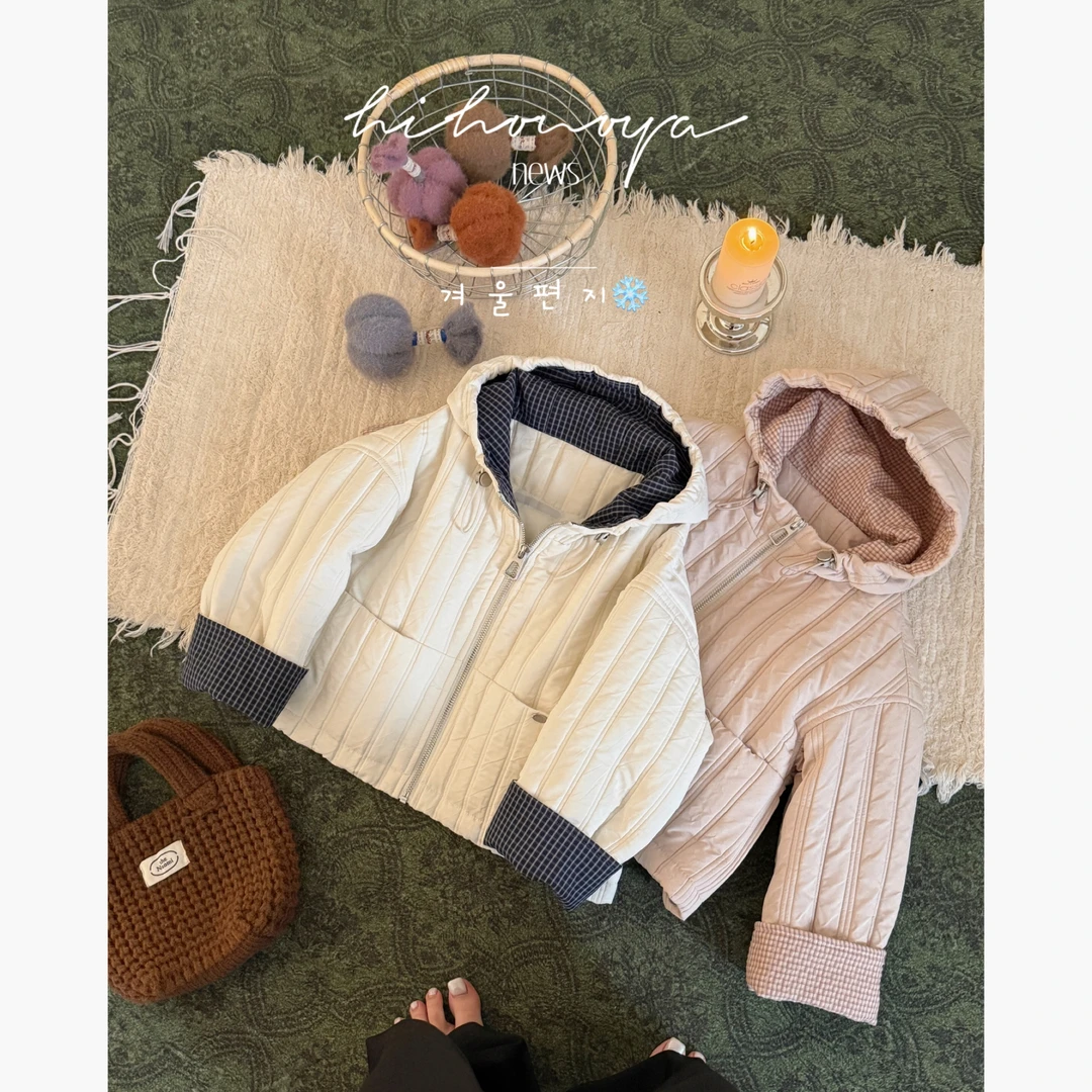 【轻感出行】11Hihoniya~2025秋冬亲子90白鸭绒竖条格纹绗缝羽绒服