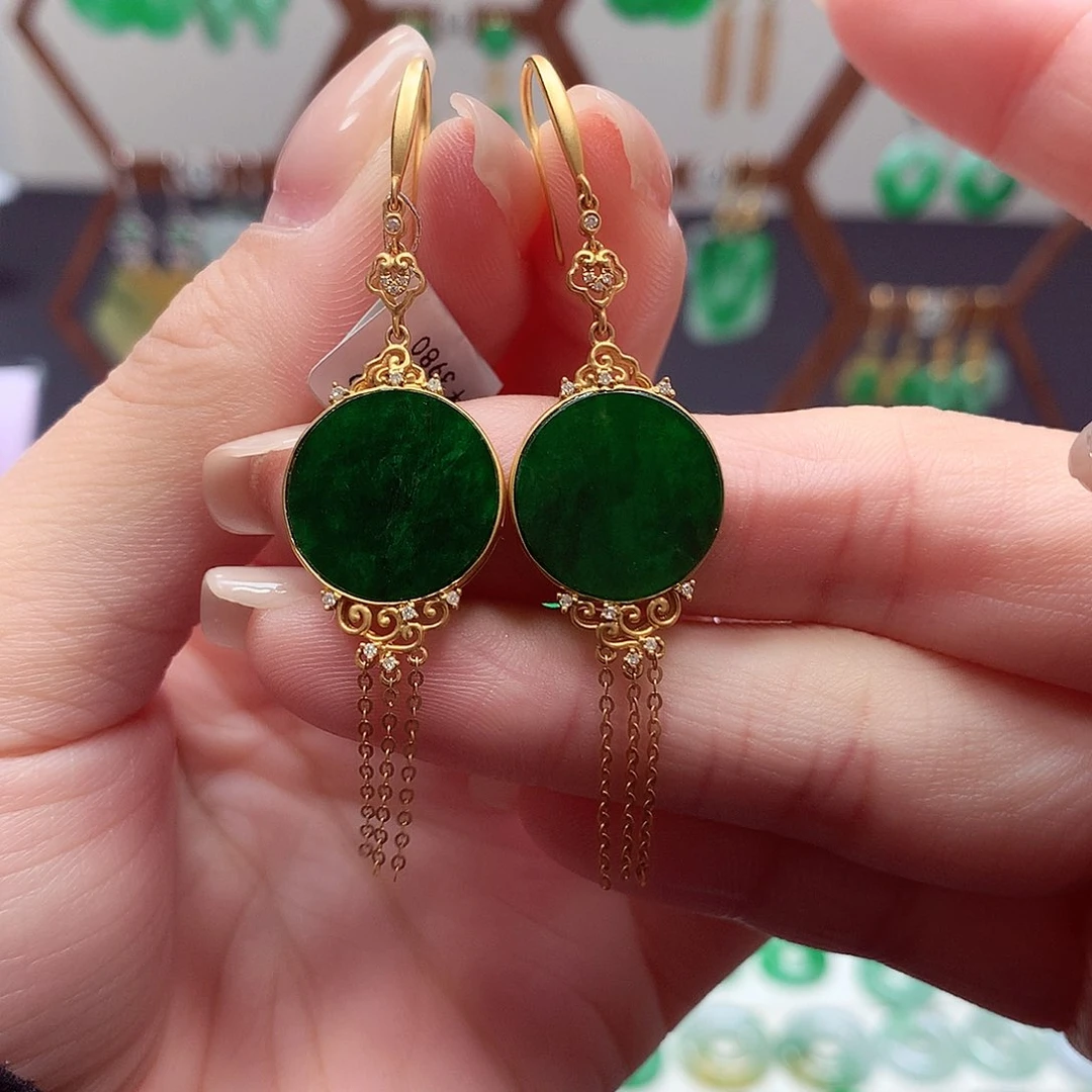翡翠耳饰18K金镶嵌天然翡翠