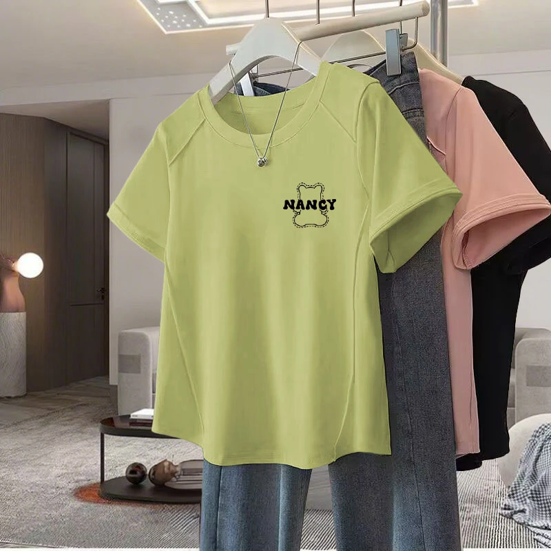 鱼骨短袖圆领T恤女设计感小众时尚休闲显瘦洋气纯棉夏季新款上衣