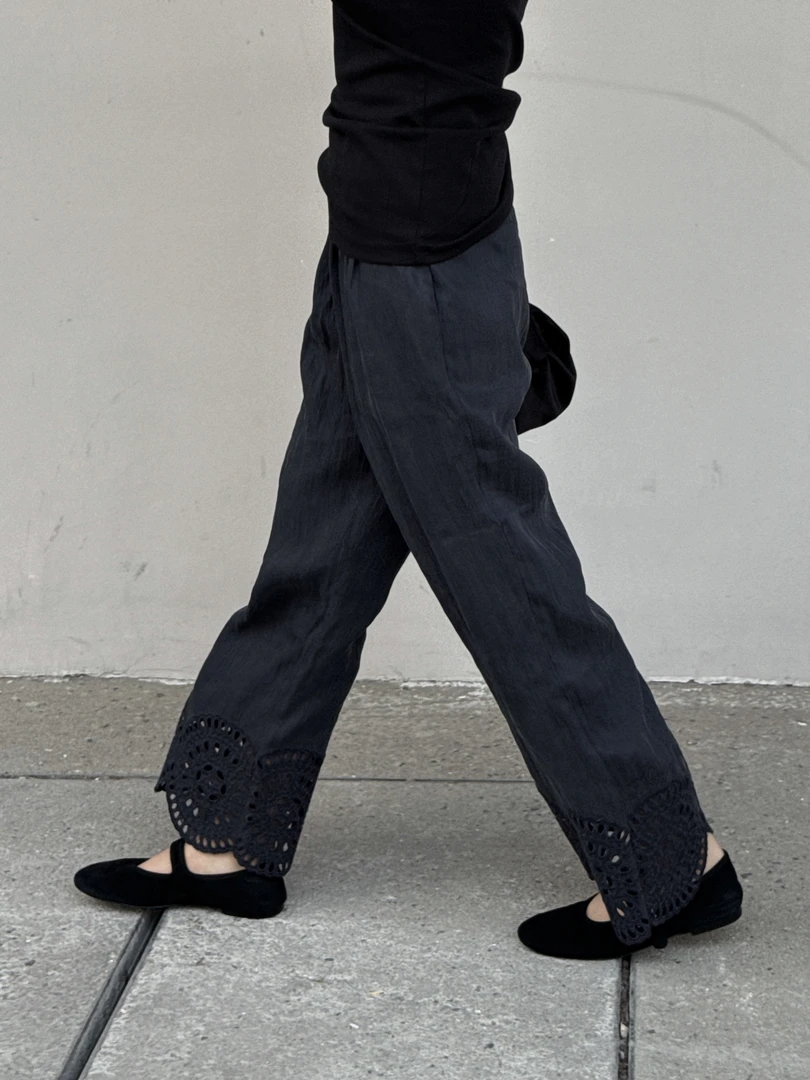 松弛感直筒勾花9分休闲裤