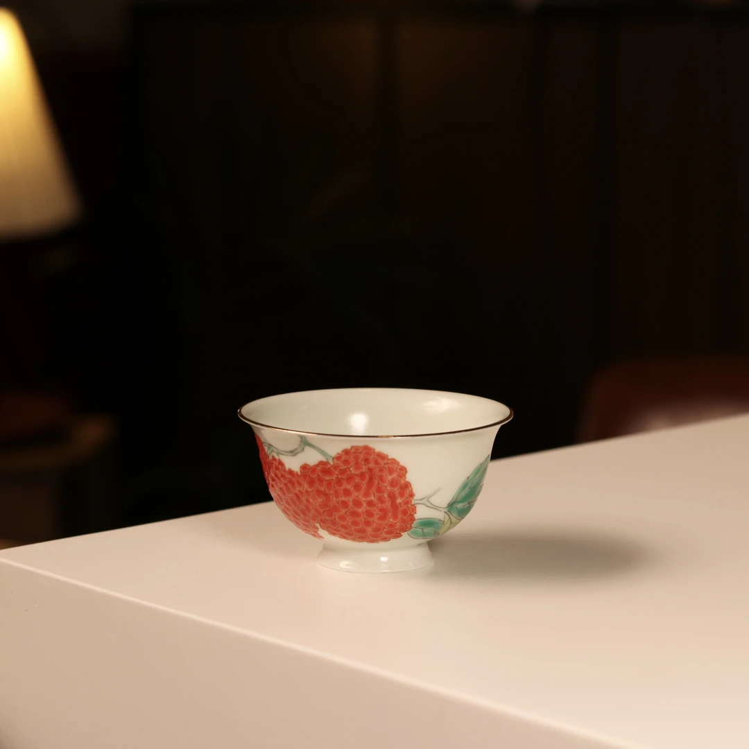 雨溪山房 景德镇手绘斗彩荔枝主人杯茶杯 75cc