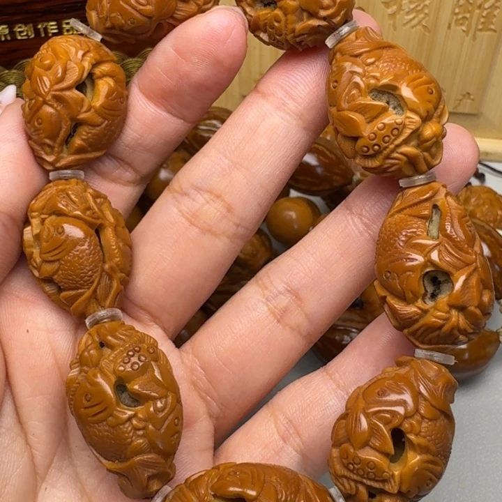 橄榄核手串/手链鱼戏莲花