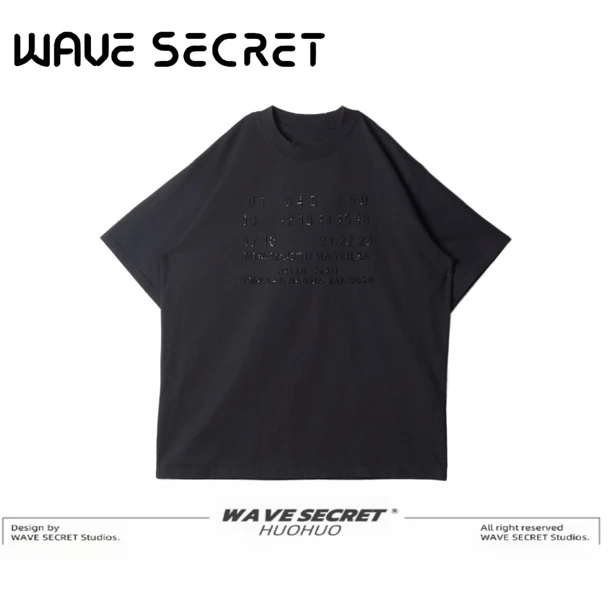 【Huo Huo】M6数字字母夏季男女同款百灵达细闪刺绣重工百搭T恤短袖