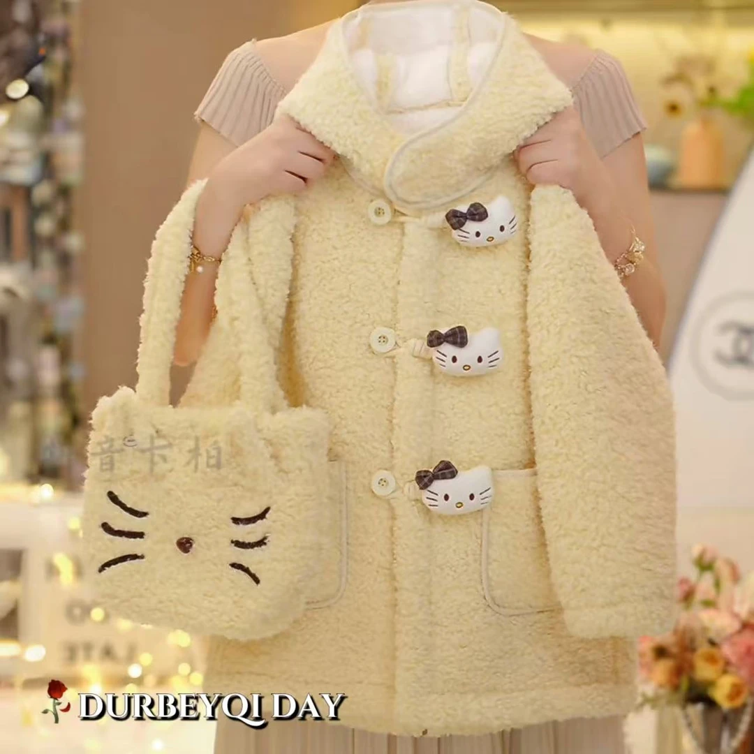 DURBEYQI/朵贝奇女童2025冬季新款加绒加厚KT保暖毛毛外套5765
