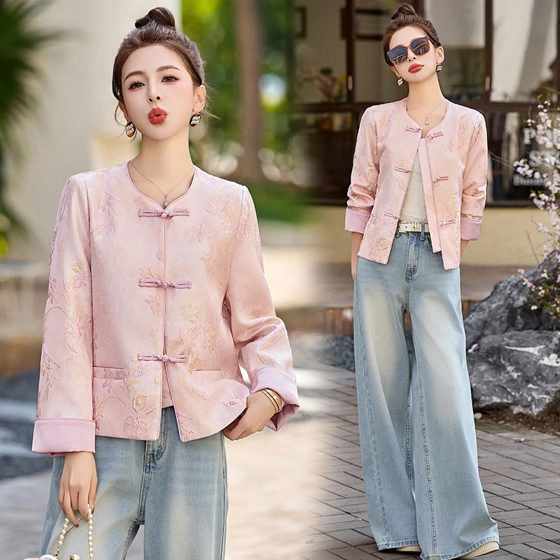 新中式国风提花外套女2025春季新款复古盘扣洋气减龄气质短款上衣