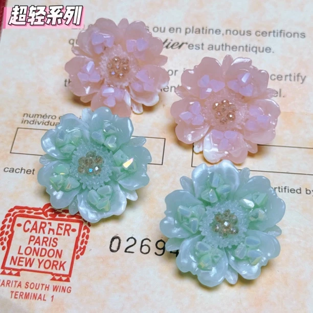 非金属合成锆石耳饰 进口设计师手工法式超轻仿真花朵耳钉1977