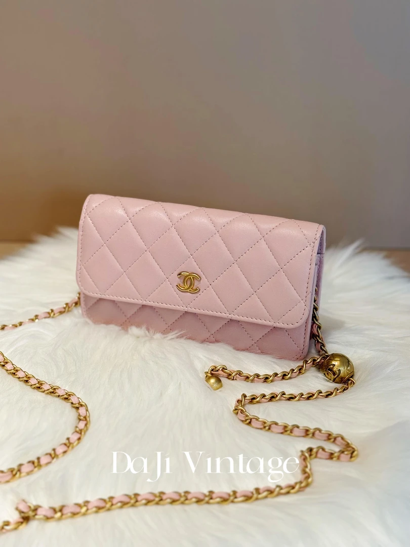 99新 Chanel/香奈儿 大吉中古/Chanel香奈儿粉金金球笑woc斜挎包