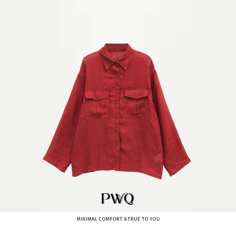 衬衫全亚麻长袖防晒口袋宽松气质FB-258124-QC-QP
