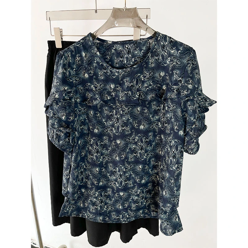 【岁岁年年】夏季新款时尚减龄印花衬衫气质短袖女