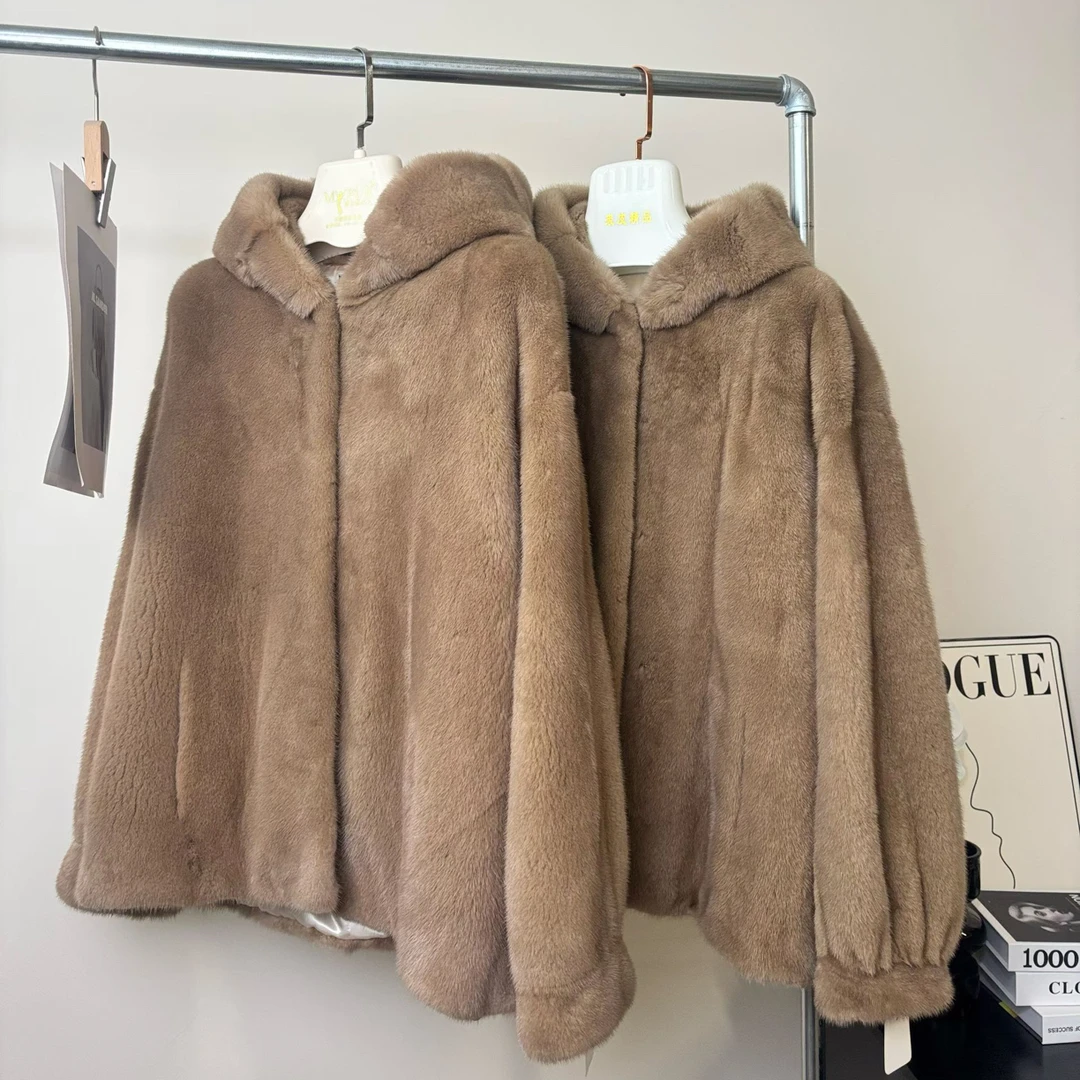 帕斯条夹克风雪帽款2025进口水貂皮草短二天鹅绒整貂网红福利爆款