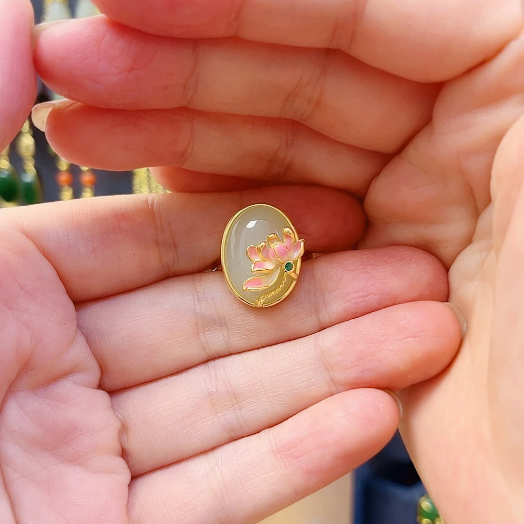 和田玉银S925镀金镶嵌戒指