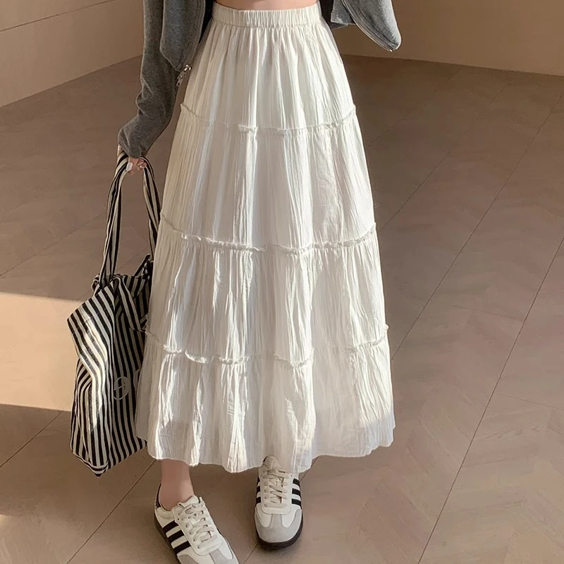 白色半身裙女夏2025新款中长款高腰a字长裙显瘦小个子蓬蓬蛋糕裙
