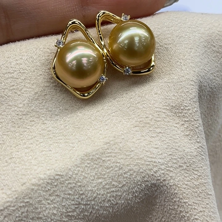 银S925镶嵌耳饰海水珍珠11-12mm