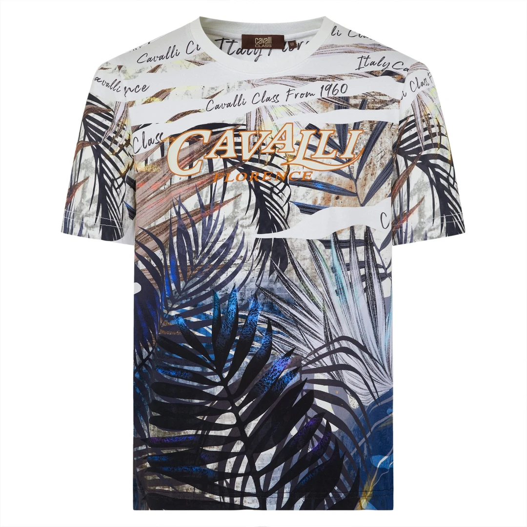 Cavalli Class25夏网点印花字母logo男式短袖100棉RWC192