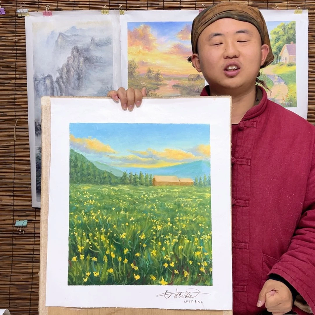 油画行路人小院绘画作品竞拍