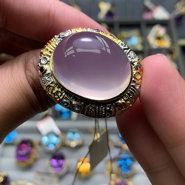 戒指银S925镀金镶嵌水晶