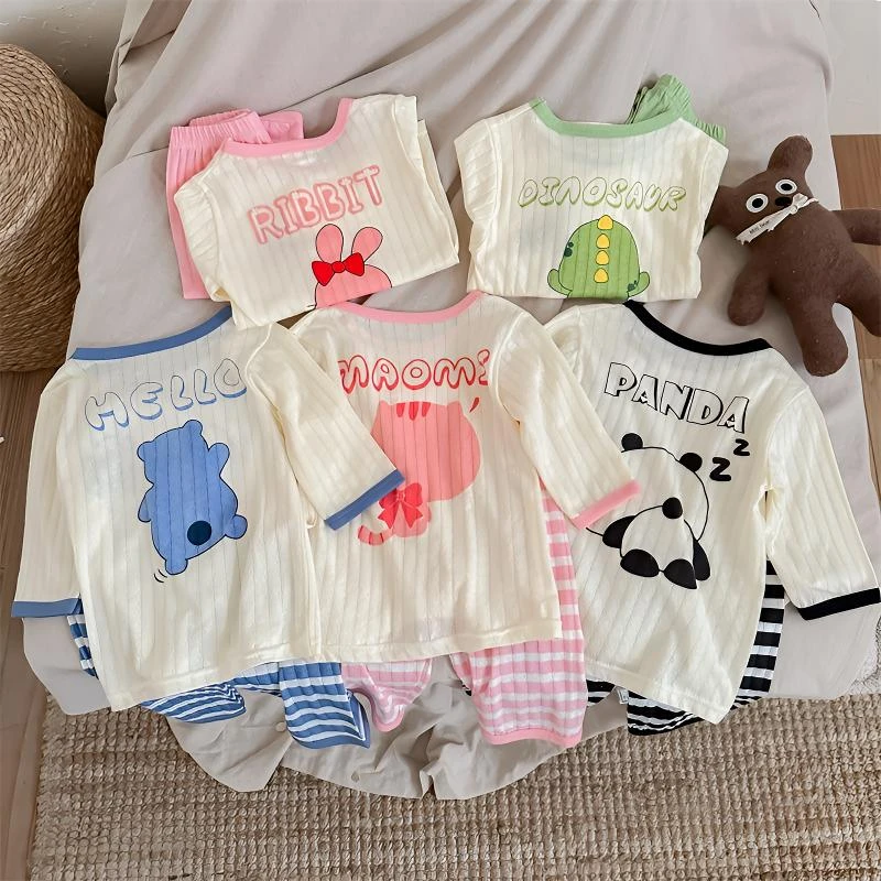 【纯棉爆款】儿童睡衣夏季空调服男女童七分宝宝服套装薄款卡通长袖