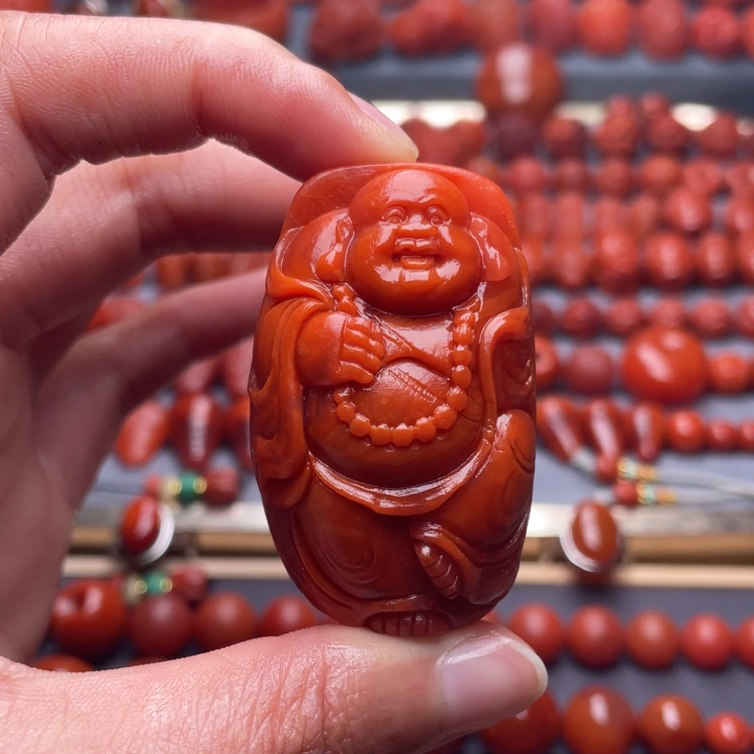 未镶嵌其他南红玛瑙W49*30*25瓦西柿子红佛吊坠柔光