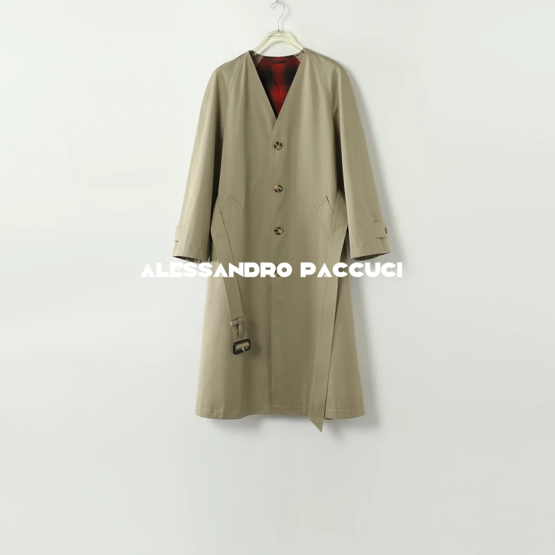 AP洛哥42001FY【埃塞克斯】廓形无领极简风撞色格子风衣外套2024秋