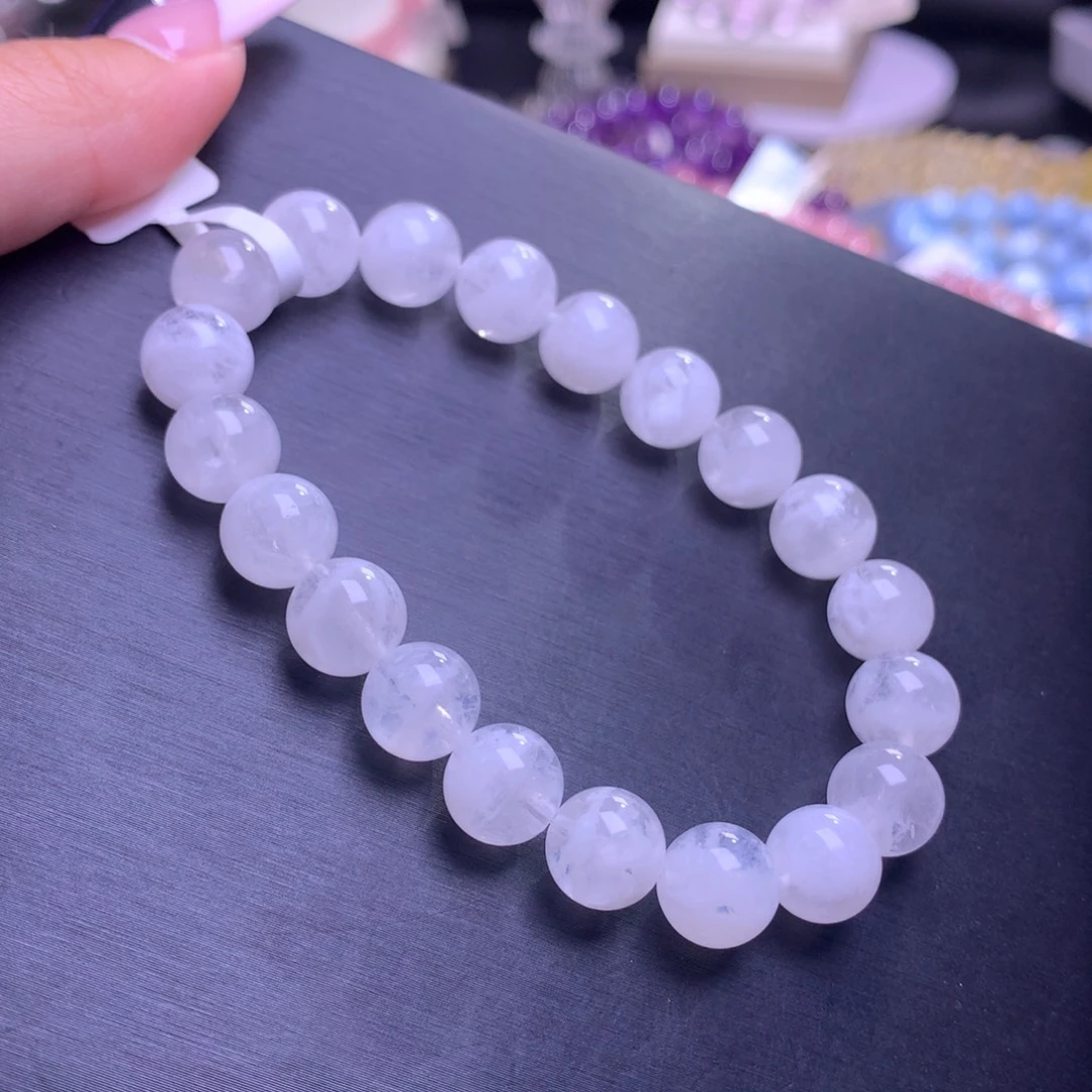 银S925镶嵌水晶手串白雪花幽灵9+