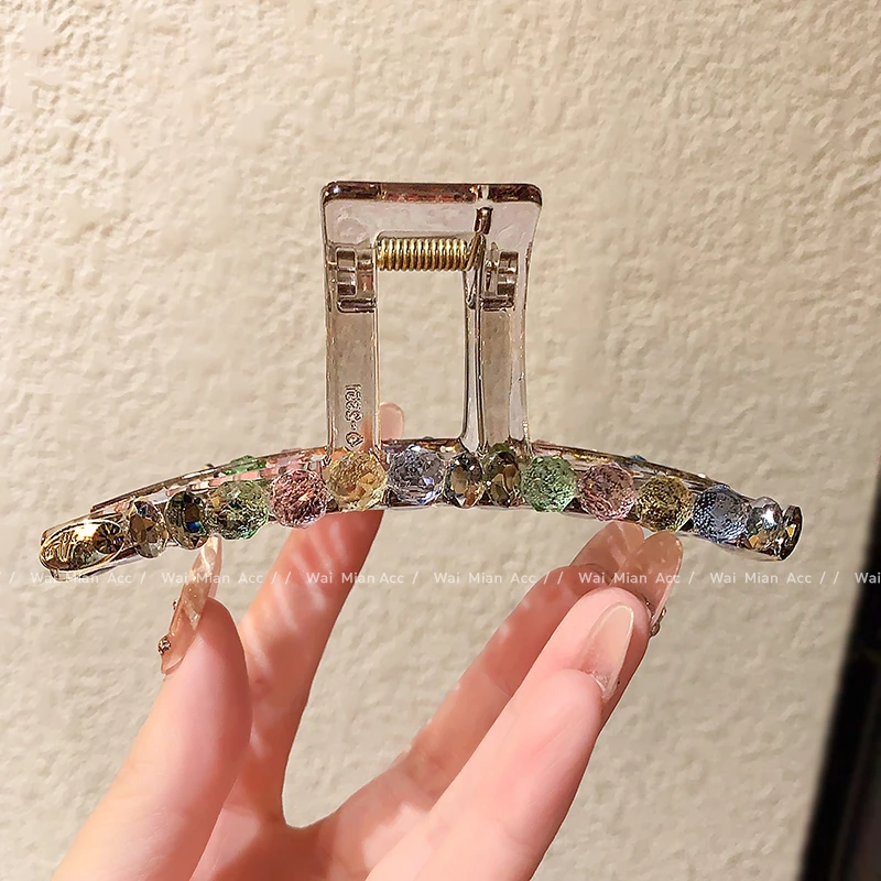 高级感大号抓夹女时尚彩色水晶全盘发夹新款轻奢后脑勺鲨鱼夹头饰