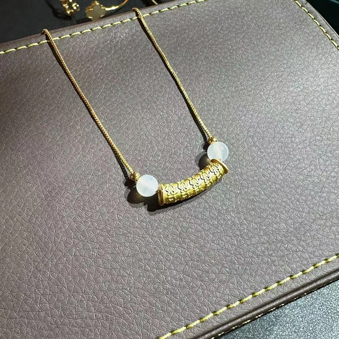 足金999小金珠精美气质弯管白玛瑙吊坠  F322