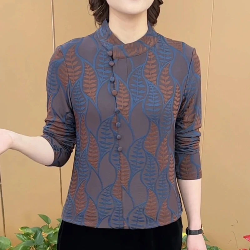 【大码】新款轻奢设计感不规则圆领印花长袖打底衫T恤女遮肚子修身