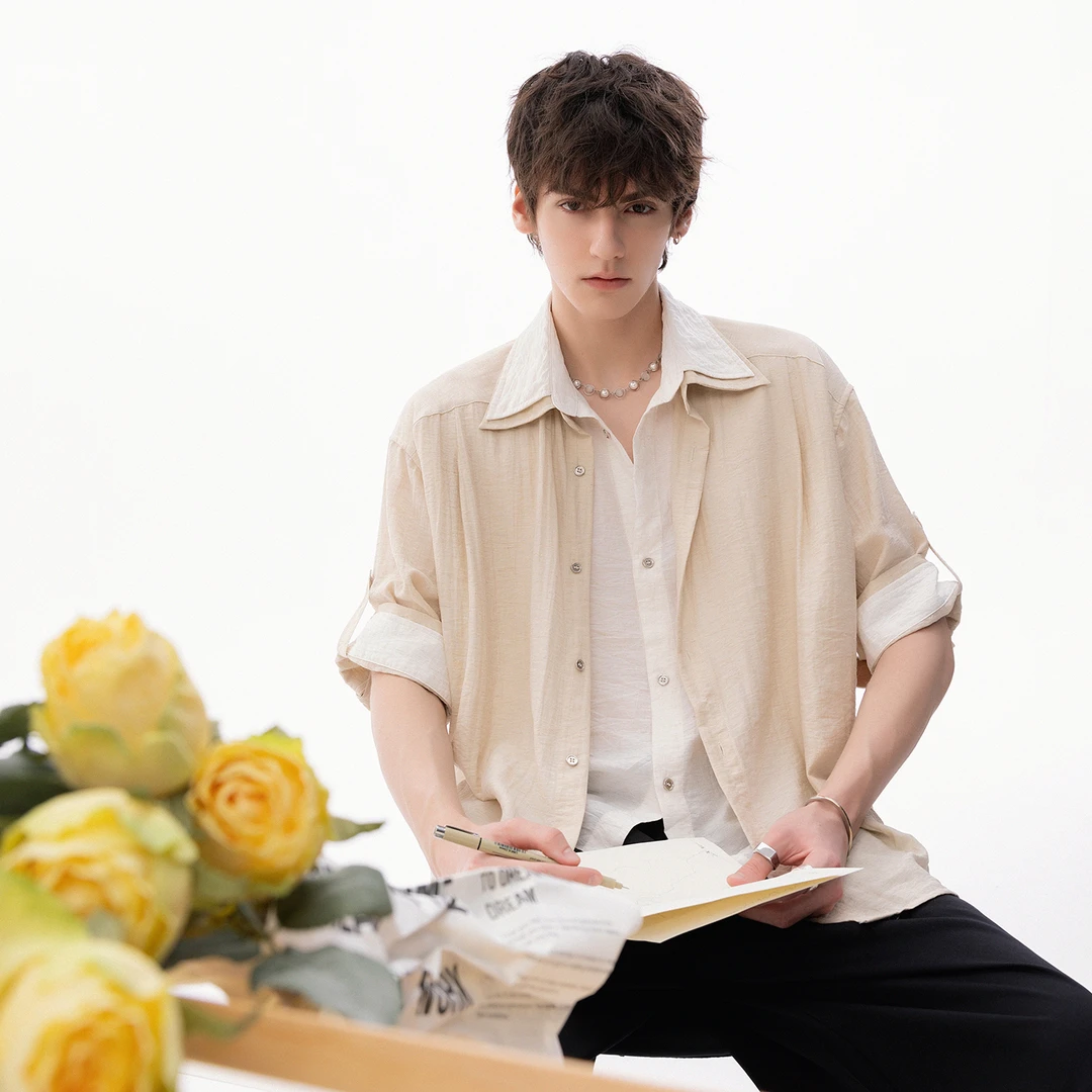 CHOR设计师款男装夏季禅意亚麻假两件休闲短袖衬衫男款2025夏季