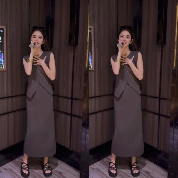 （简约松弛）小个子轻熟风气质穿搭新款休闲无袖上衣半身裙两件套裙