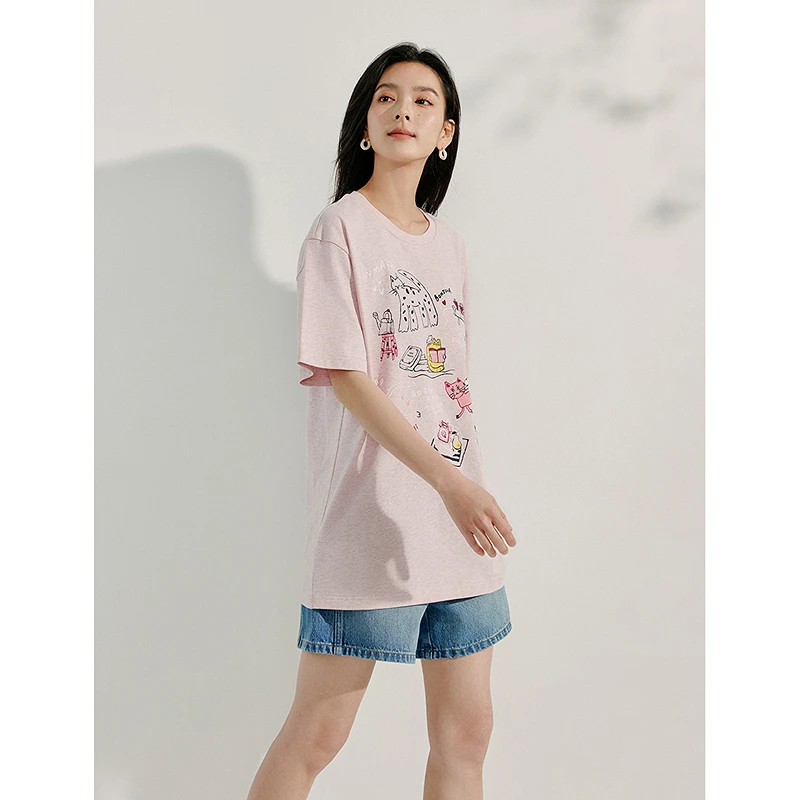 【王雪糕专属】茵曼趣味卡通字母印花T恤短袖上衣18525291