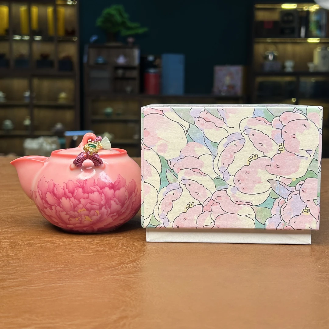 ZH2366-粉汝牡丹花手抓壶+红花礼盒红炉点雪单