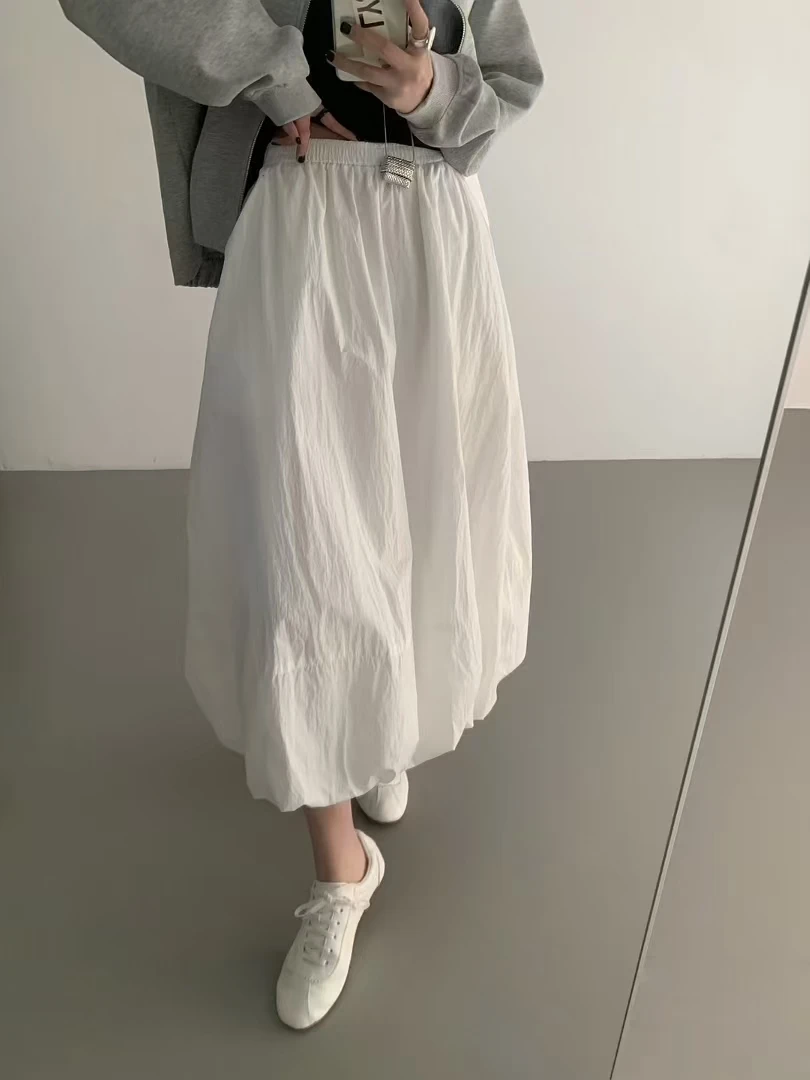 春夏新款灯笼花苞裙高腰显瘦气质半身裙中长款休闲百搭