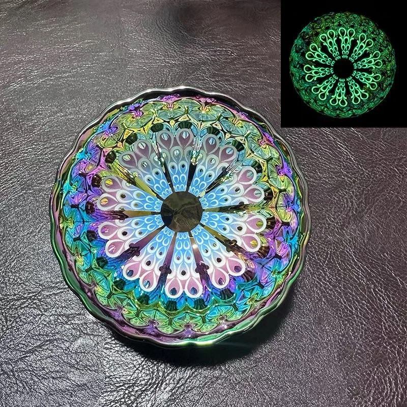 手工茶器 七彩全彩【夜光太阳花】裸杯