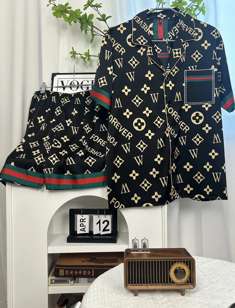 网红直播款冰雪丝情侣睡衣春夏季短袖ins风时尚洋气男女士家居服