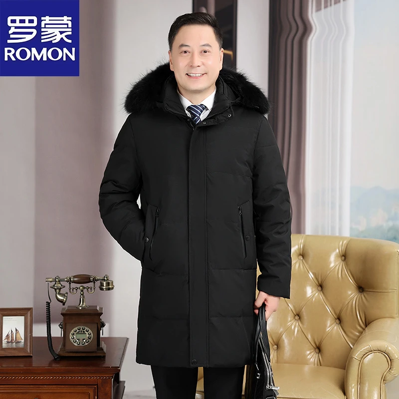 Romon/罗蒙中年男士羽服冬季加厚保暖爸爸中长款中老年羽丝袄