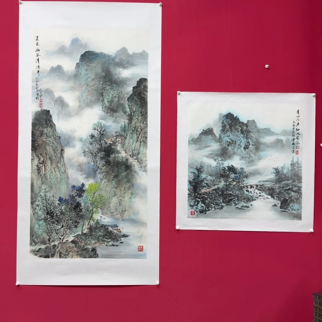 老***童国画沈丰明作品两张