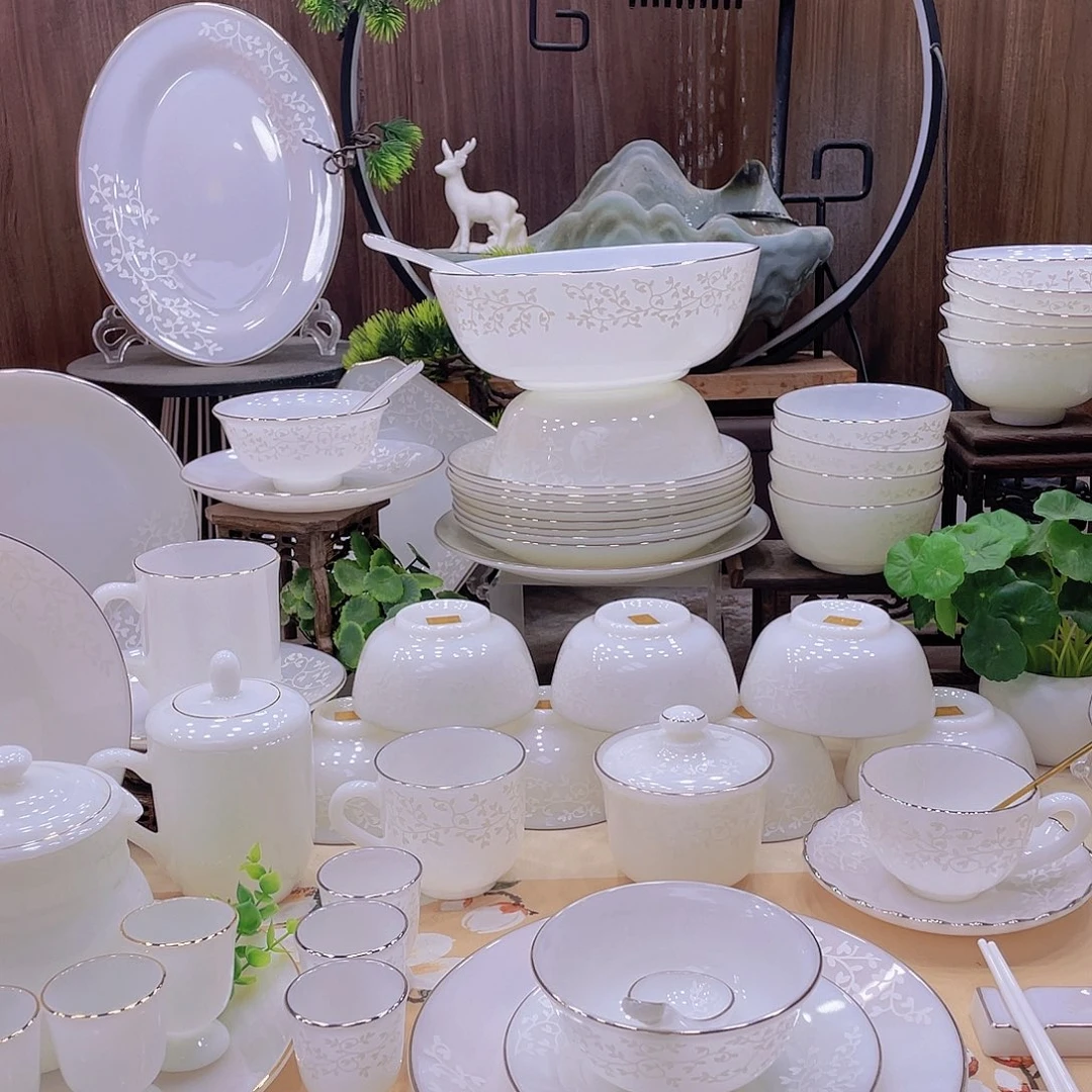 瓷纯色玉瓷米饭碗10个