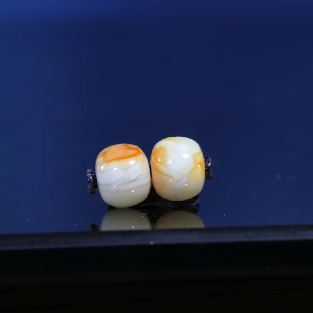 6m蜜蜡老型保真一物一图白蜡白花沁色同料对珠满蜡蜜蜡配饰-C150