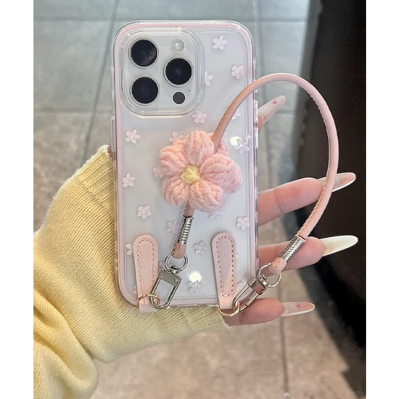 BANCA春日小清新花朵带挂绳适用iphone16/15华为手机壳苹果14女13