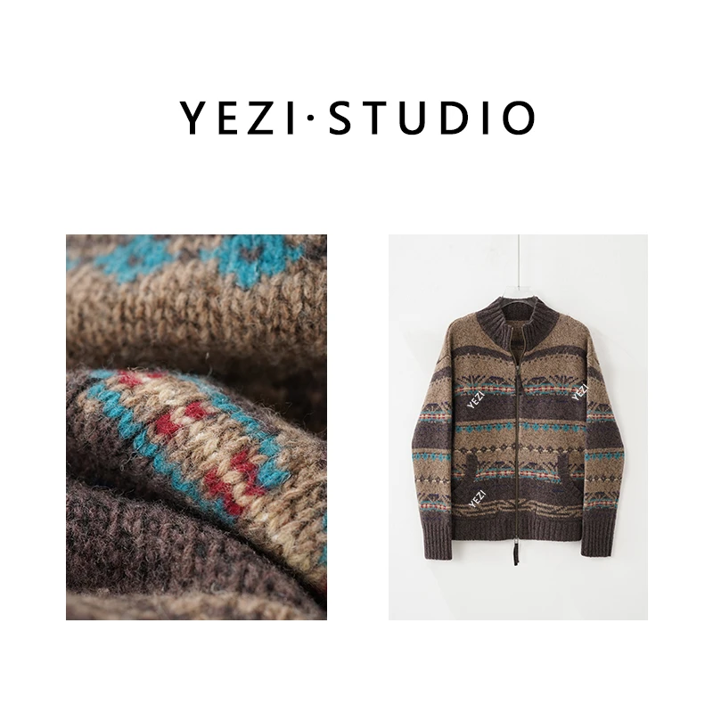 【冰湖费尔岛】高克重重工复古花针羊驼羊毛费尔岛提花外套25418009