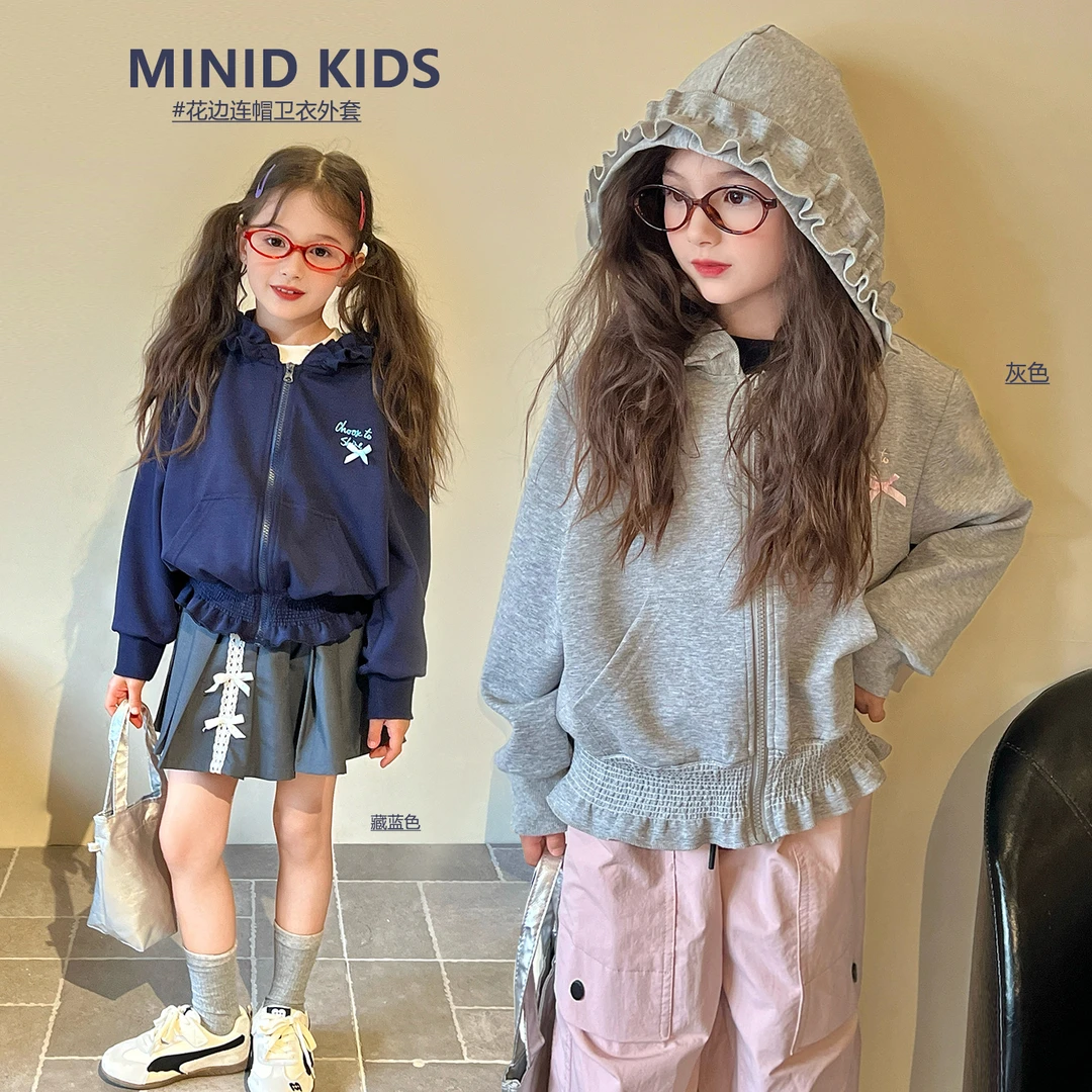 mini旦童装女童秋季实穿连帽花边小外套