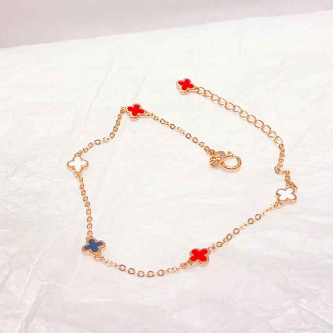 18K烤漆多色四叶草精致手链1.28克