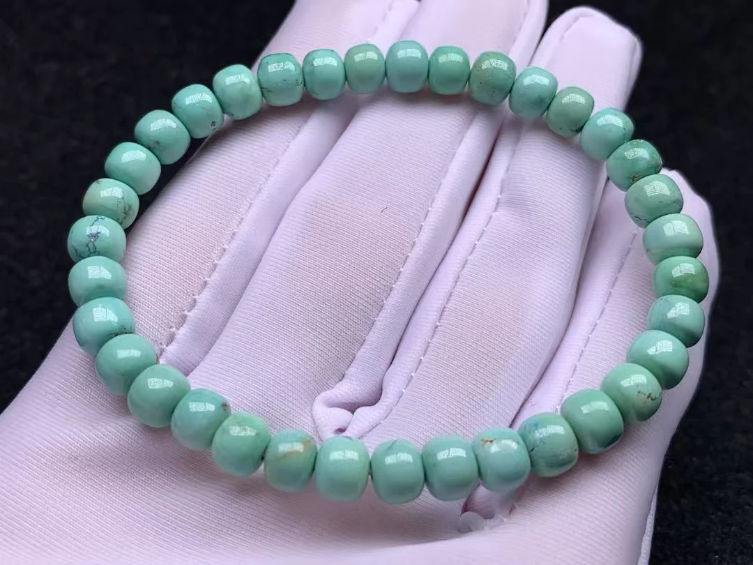 天然纯精美菜籽黄绿绿松石水草纹老型单圈手链手串，直径6+，瓷度好