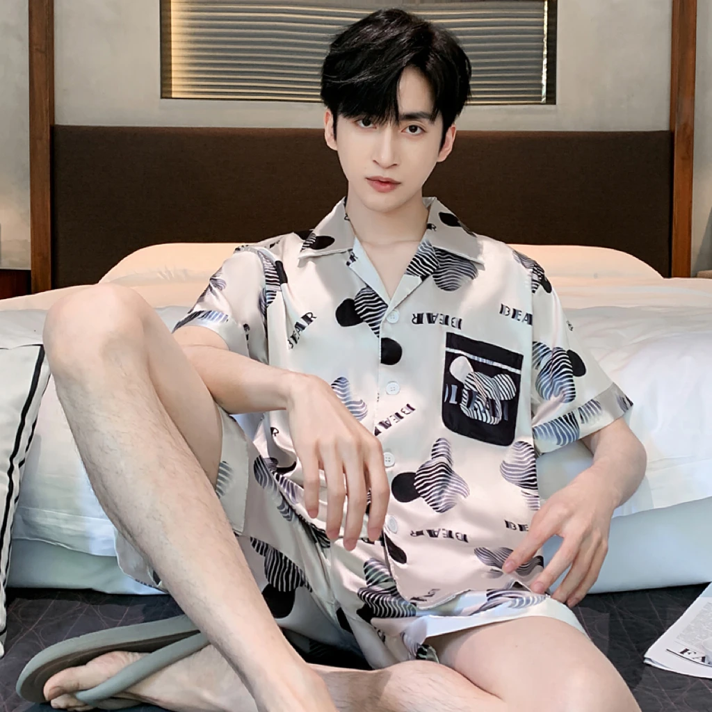 睡衣男士短袖短裤薄款冰丝夏季男生夏天男可外穿家居服两件套装